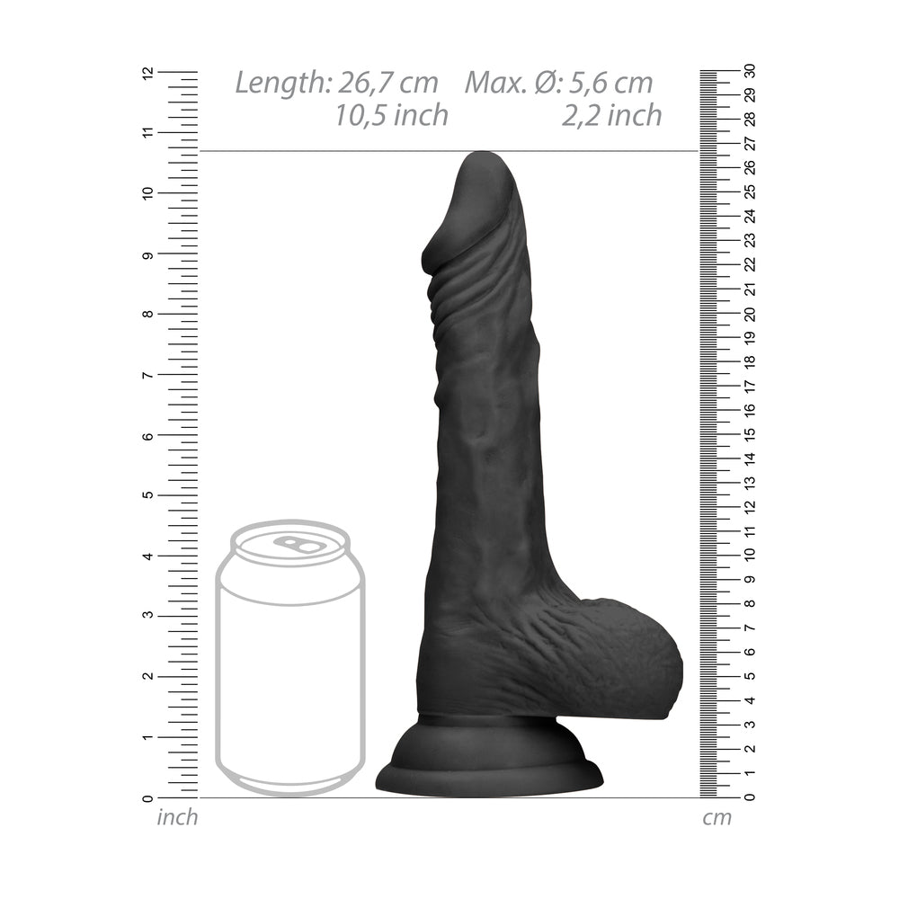 RealRock 10 Inch Dong With Testicles Black|Side View|"black detail - side view"