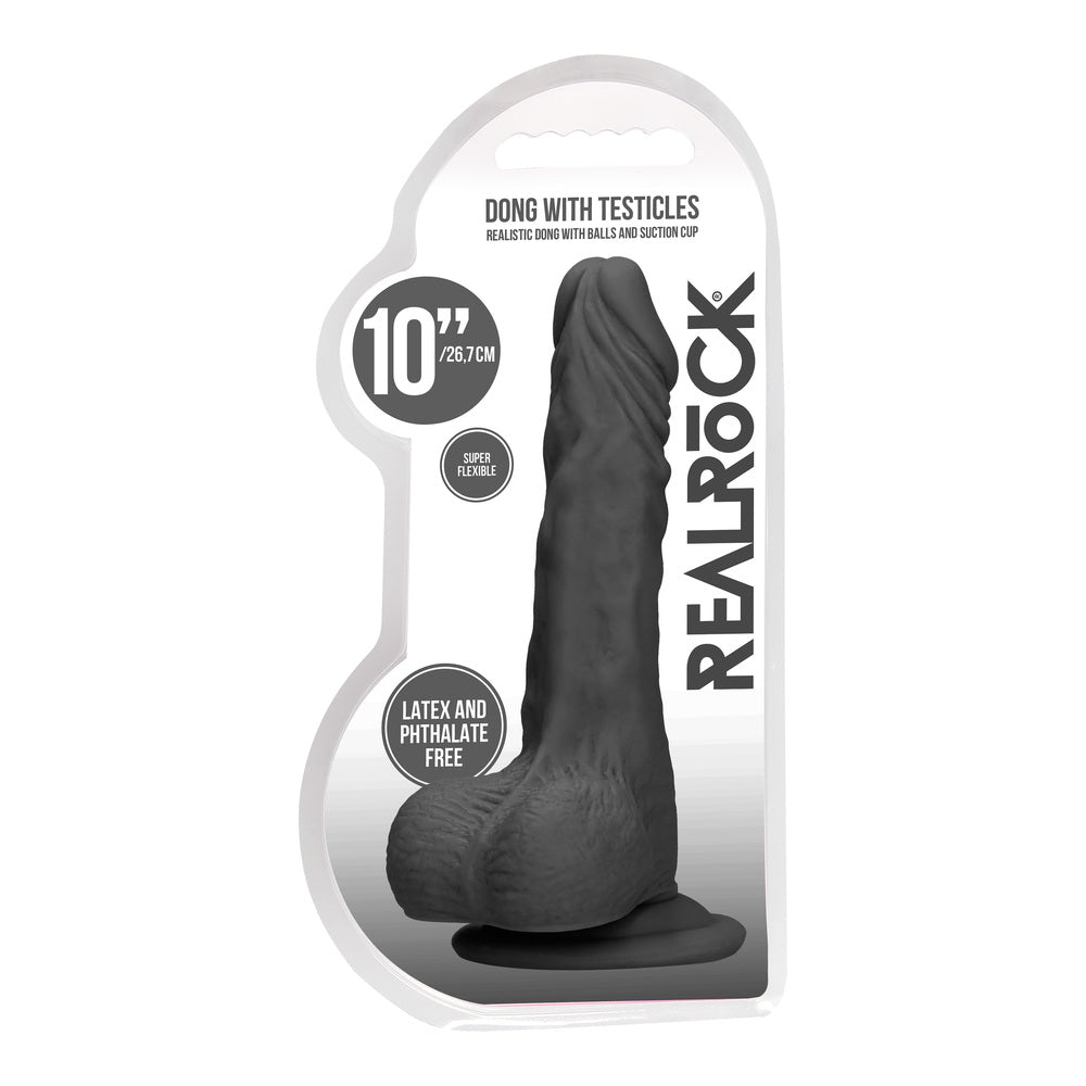 RealRock 10 Inch Dong With Testicles Black|Detail View|"surface detail - detail view"