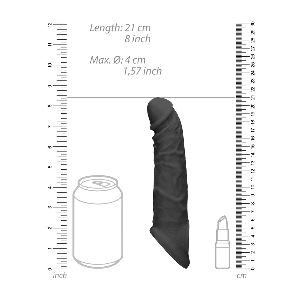 RealRock 8 Inch Penis Sleeve Black|Side View|"texture detail - side view"