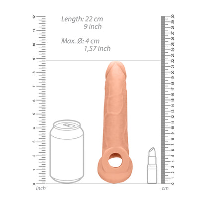 RealRock 9 Inch Penis Sleeve Flesh Pink|Side View|"texture detail - side view"