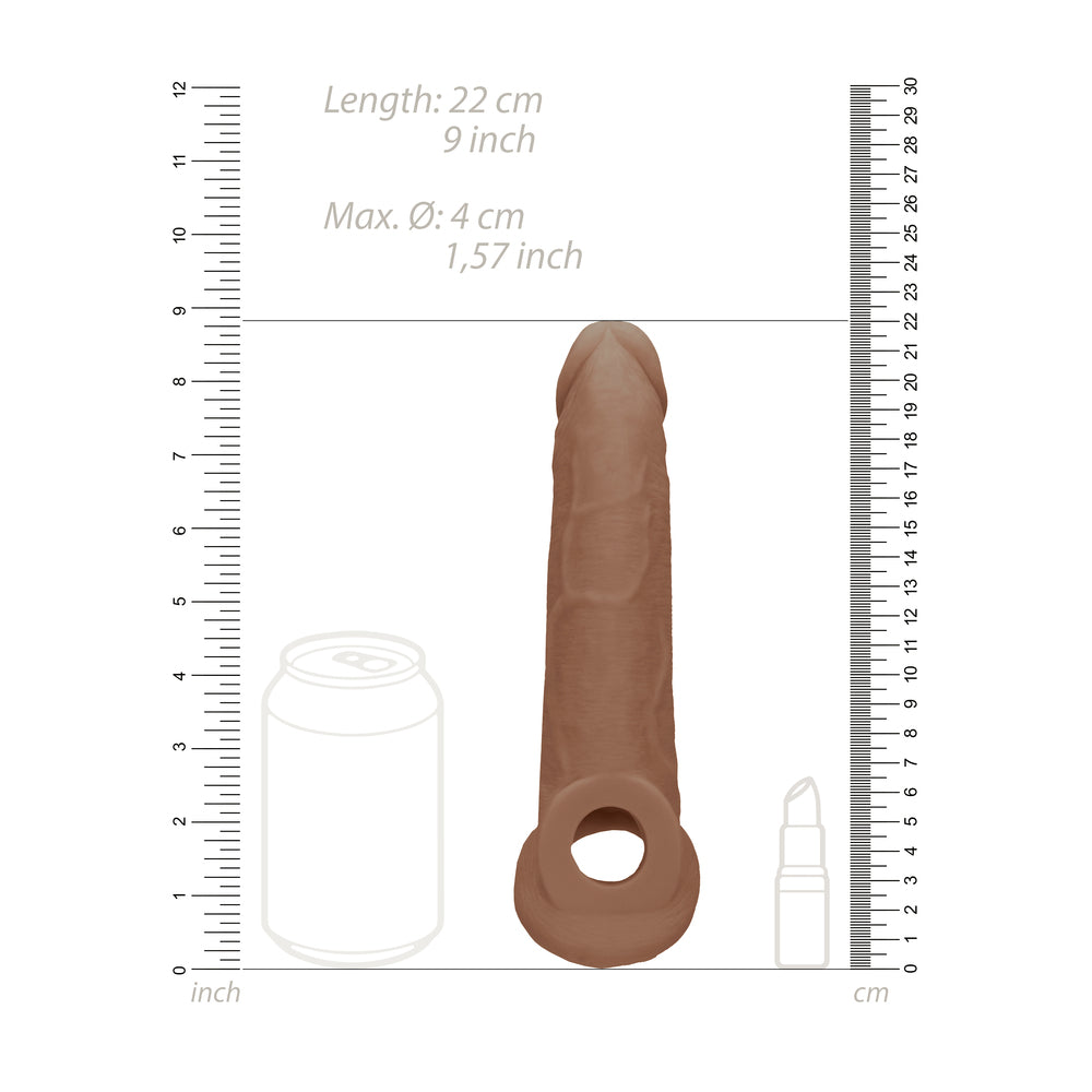 RealRock 9 Inch Penis Sleeve Flesh Tan|Side View|"texture detail - side view"