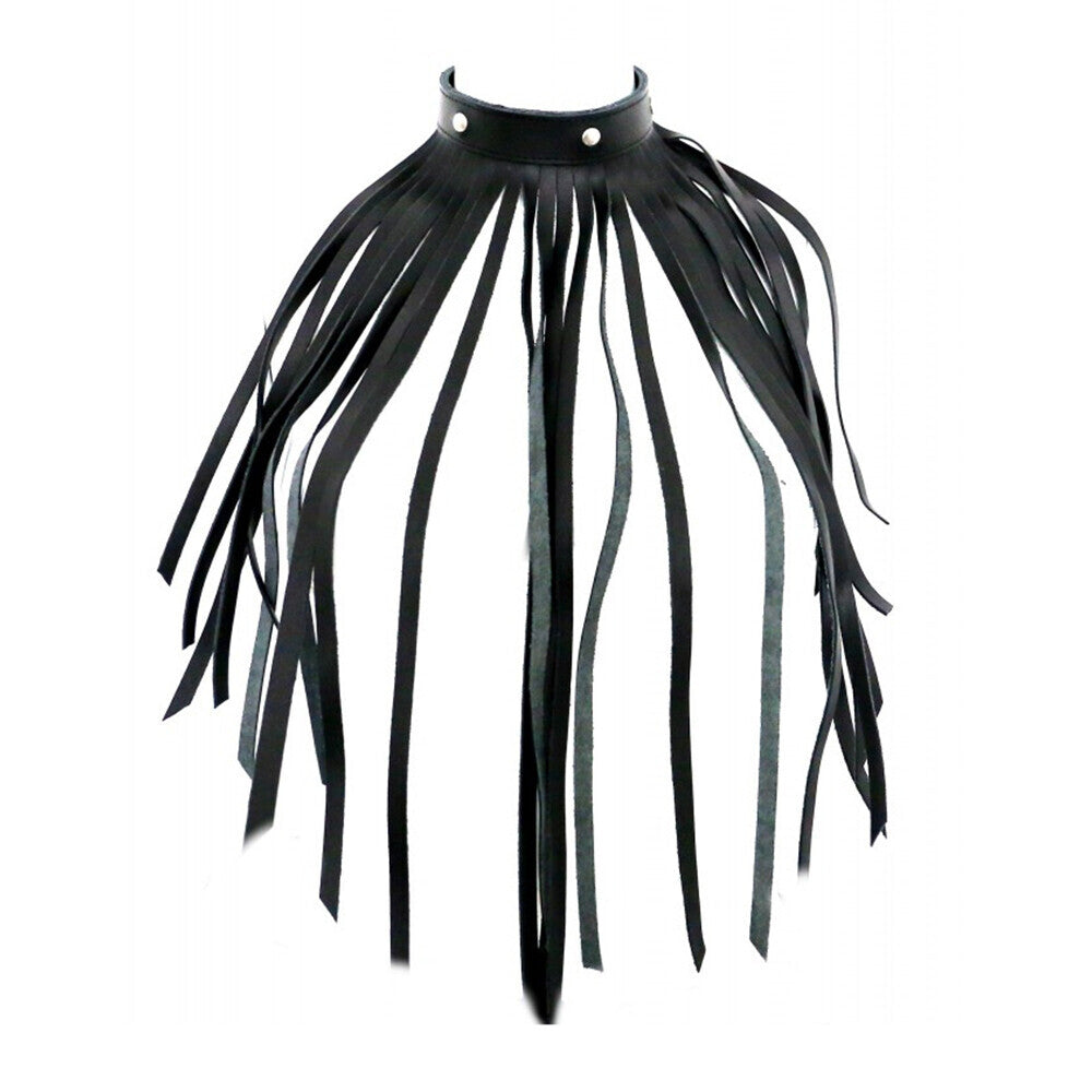 The Red Leather Fringe Necklace Collar|Front View|"fringe collar-front view"|