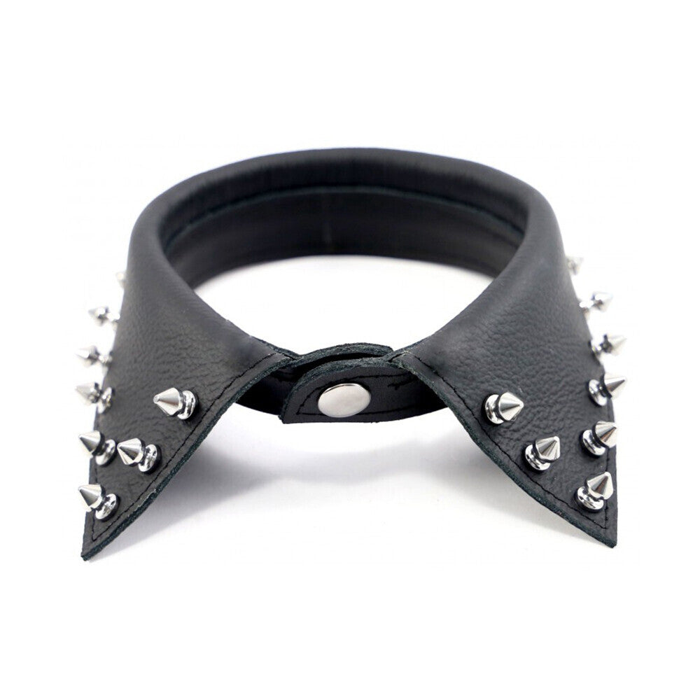 The-Red-Leather-Shirt-Collar-With-Pointed-Studs|Front-View|"studded-leather-collar-front-view"