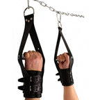 The Red Deluxe Leather Suspension Handcuffs|Front View|"premium suspension cuffs leather-front view adult toys direct"|