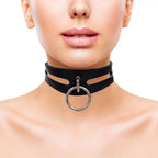 Rouge Garments Leather Fashion Bondage Collar Black|Side View|"collar details-side view"|