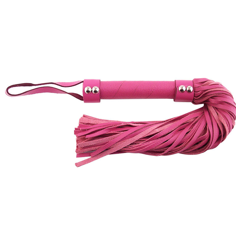 Rouge Garments Pink Leather Flogger|Front View|"leather flogger-front view"|