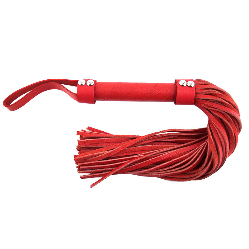 Rouge Garments Red Leather Flogger|Front View|"leather flogger-front view"|