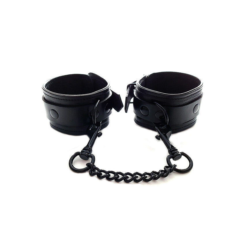 Rouge Garments Plain Black Ankles Cuffs|Front View|"classic black ankle restraints-front view adult toys direct"|