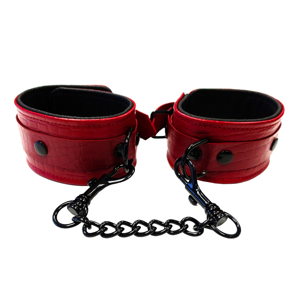 Rouge Garments Leather Croc Print Wrist Cuffs|Front View|"leather cuffs-front view"|