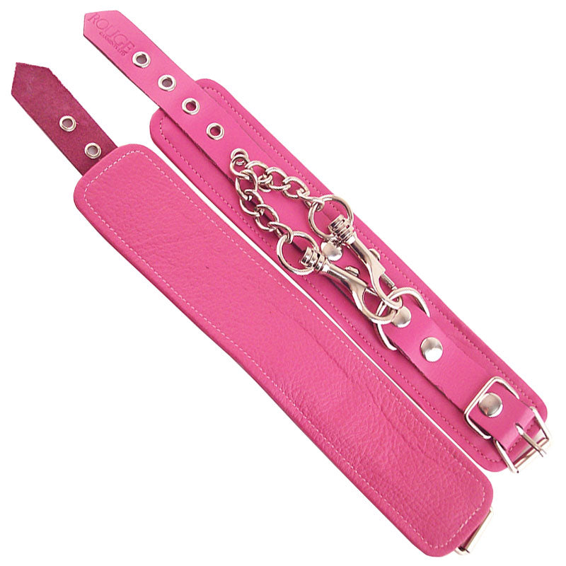 Rouge Garments Wrist Cuffs Pink|Front View|"pink wrist restraints premium-front view adult toys direct"|