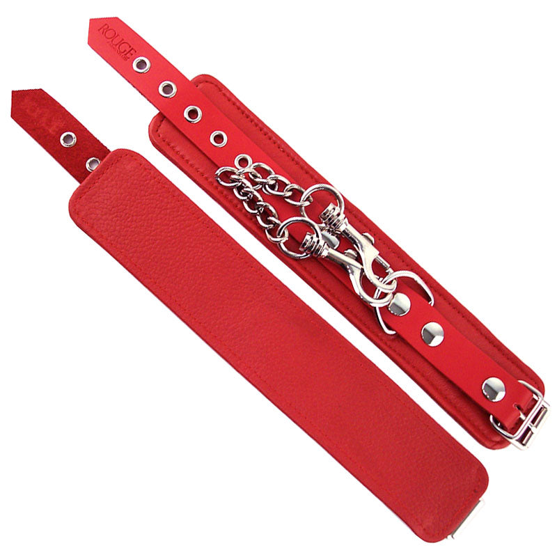 Rouge Garments Wrist Cuffs Red|Front View|"red wrist restraints premium-front view adult toys direct"|