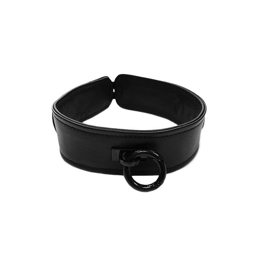Rouge Garments Plain Black Leather Collar|Front View|"leather collar-front view"|