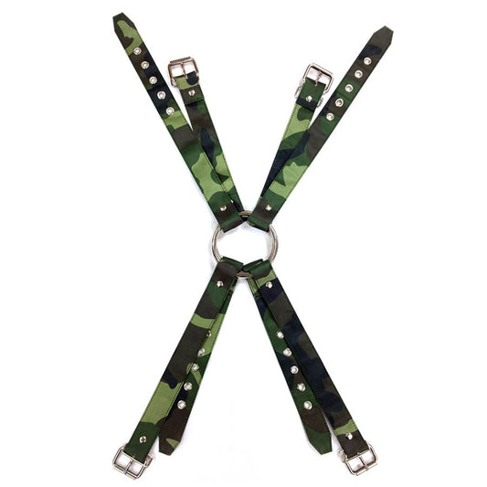 Rouge Army Camouflage Chest Harness|Front View|"camo chest harness system-front view adult toys direct"|