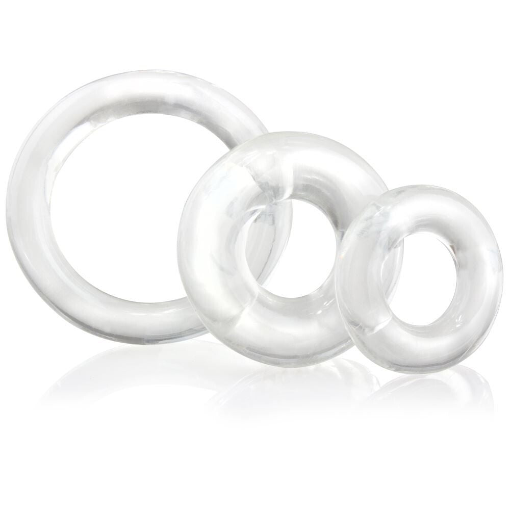 Screaming O RingO x3 Clear Cock Rings|Front View|"ringo design - front view"