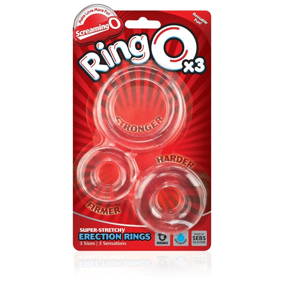 Screaming O RingO x3 Clear Cock Rings|Side View|"clear detail - side view"