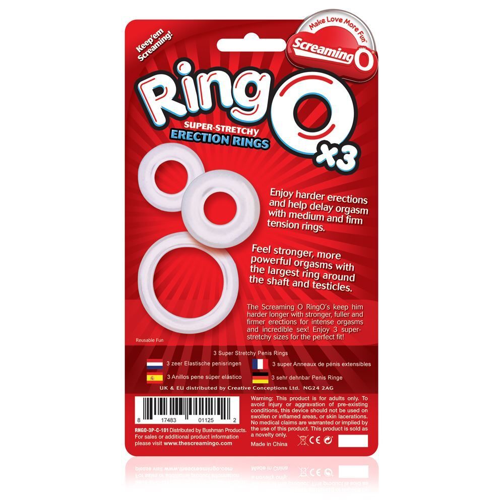 Screaming O RingO x3 Clear Cock Rings|Back View|"quality build - back view"