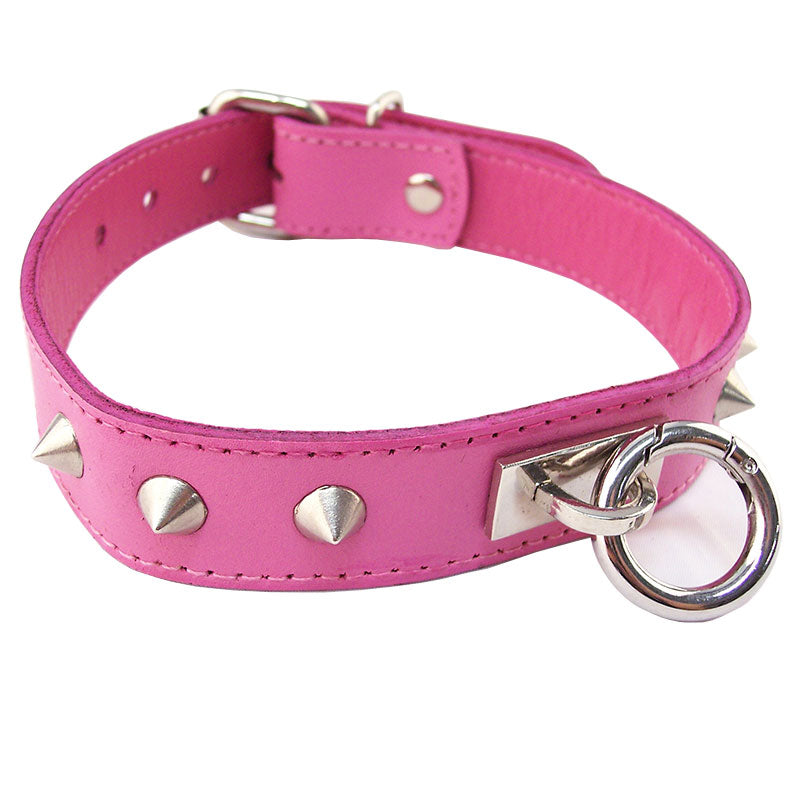 Rouge Garments Pink Studded ORing Studded Collar|Front View|"studded collar-front view"|