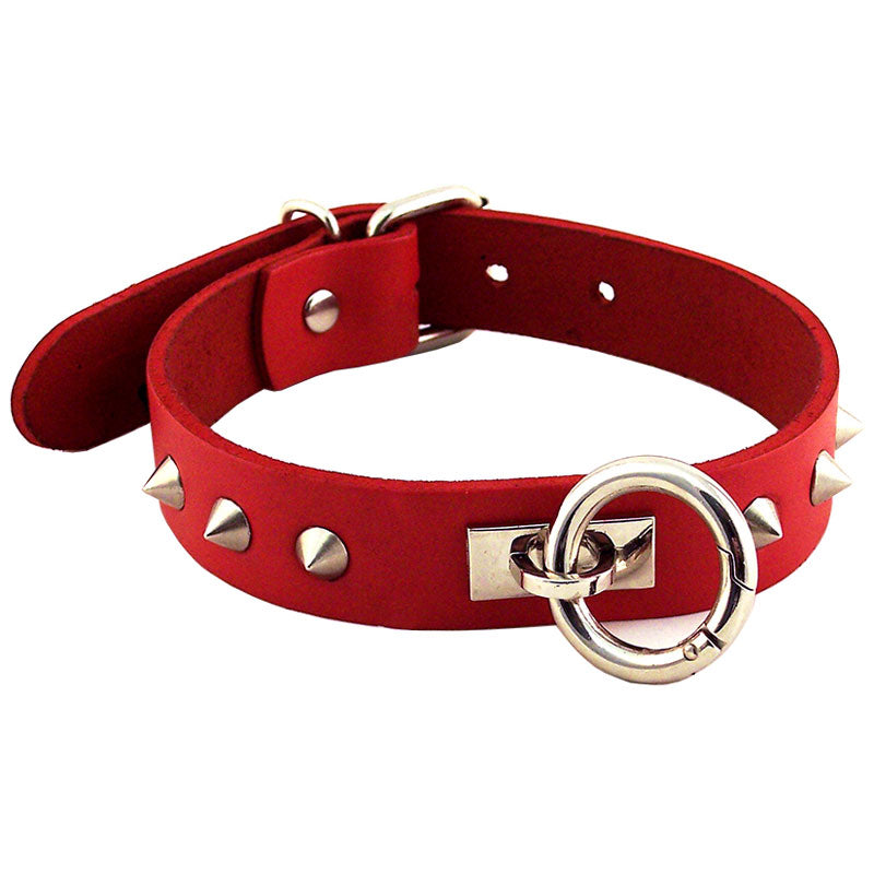 Rouge Garments Red Studded ORing Studded Collar|Front View|"studded collar-front view"|