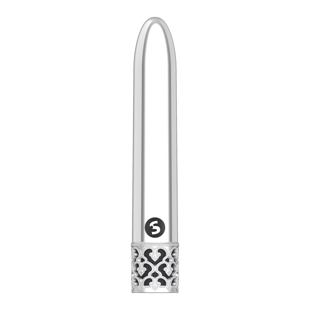 Royal-Gems-Shiny-Rechargeable-Bullet-Silver|Front View|"silver bullet vibrator rechargeable-front view"
