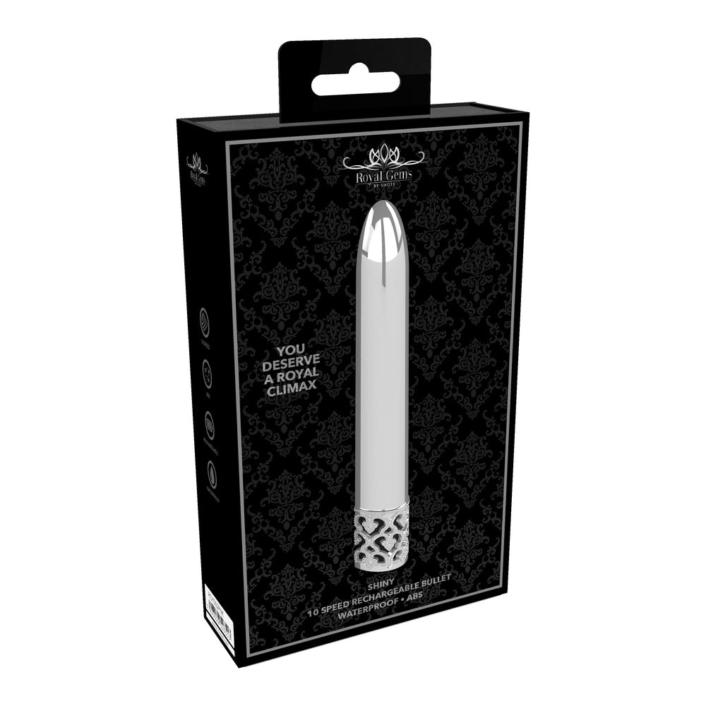 Royal-Gems-Shiny-Rechargeable-Bullet-Silver|Side View|"premium metallic design-side view"