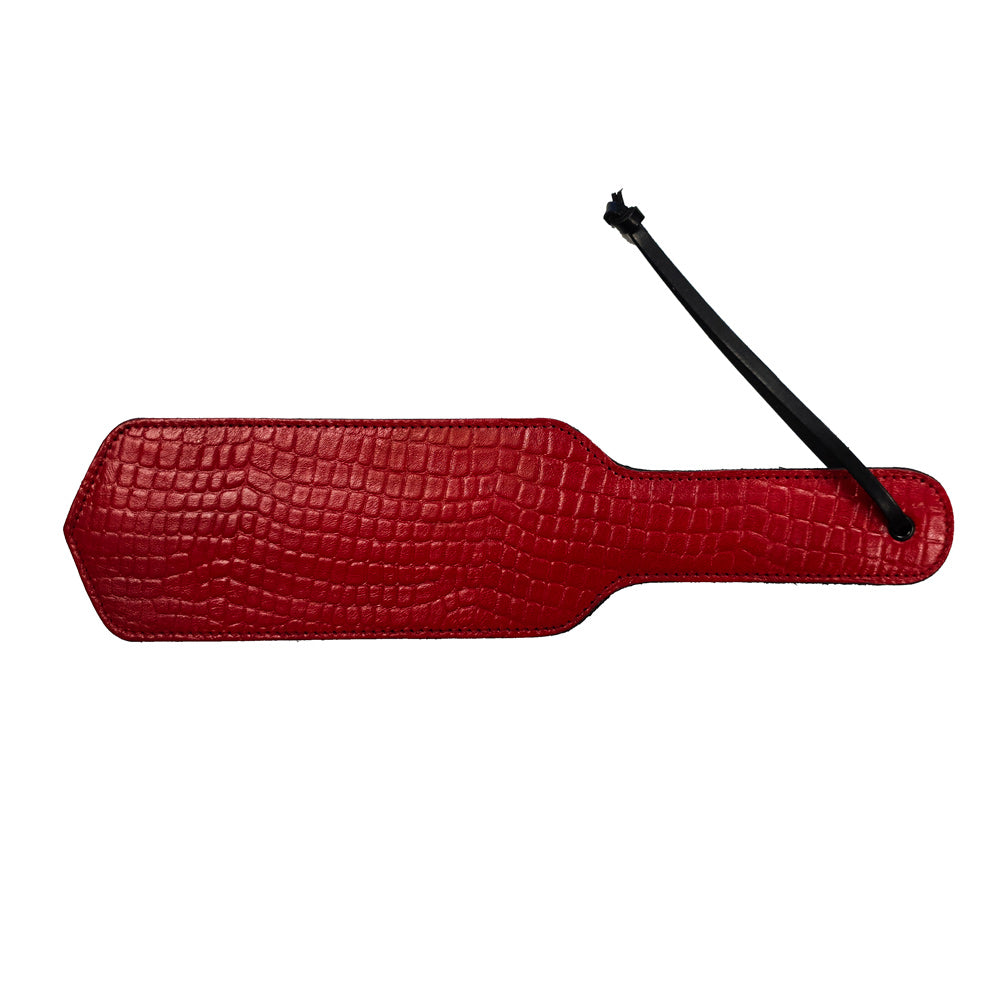 Rouge Garments Leather Croc Print Paddle|Front View|"leather paddle-front view"|