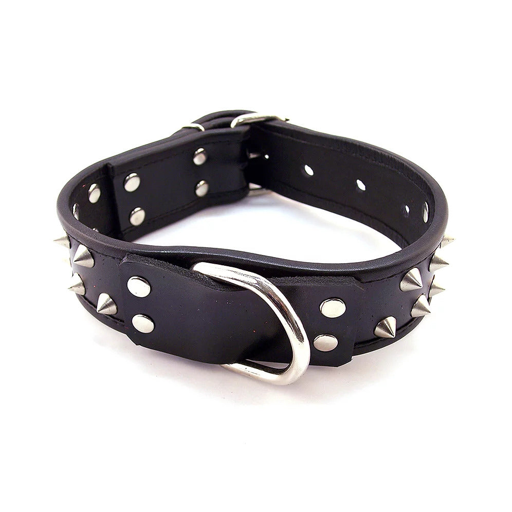 Rouge Garments Black Leather Studded Collar|Front View|"studded collar-front view"|