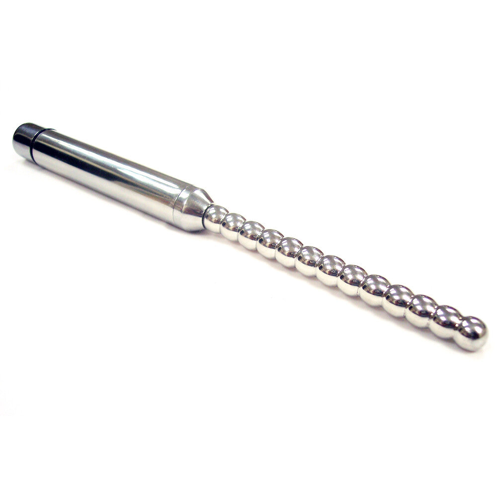 Rouge Stainless Steel Vibrating Ribbed Urethral Probe|Front View|"vibrating steel probe-front view adult toys direct"|