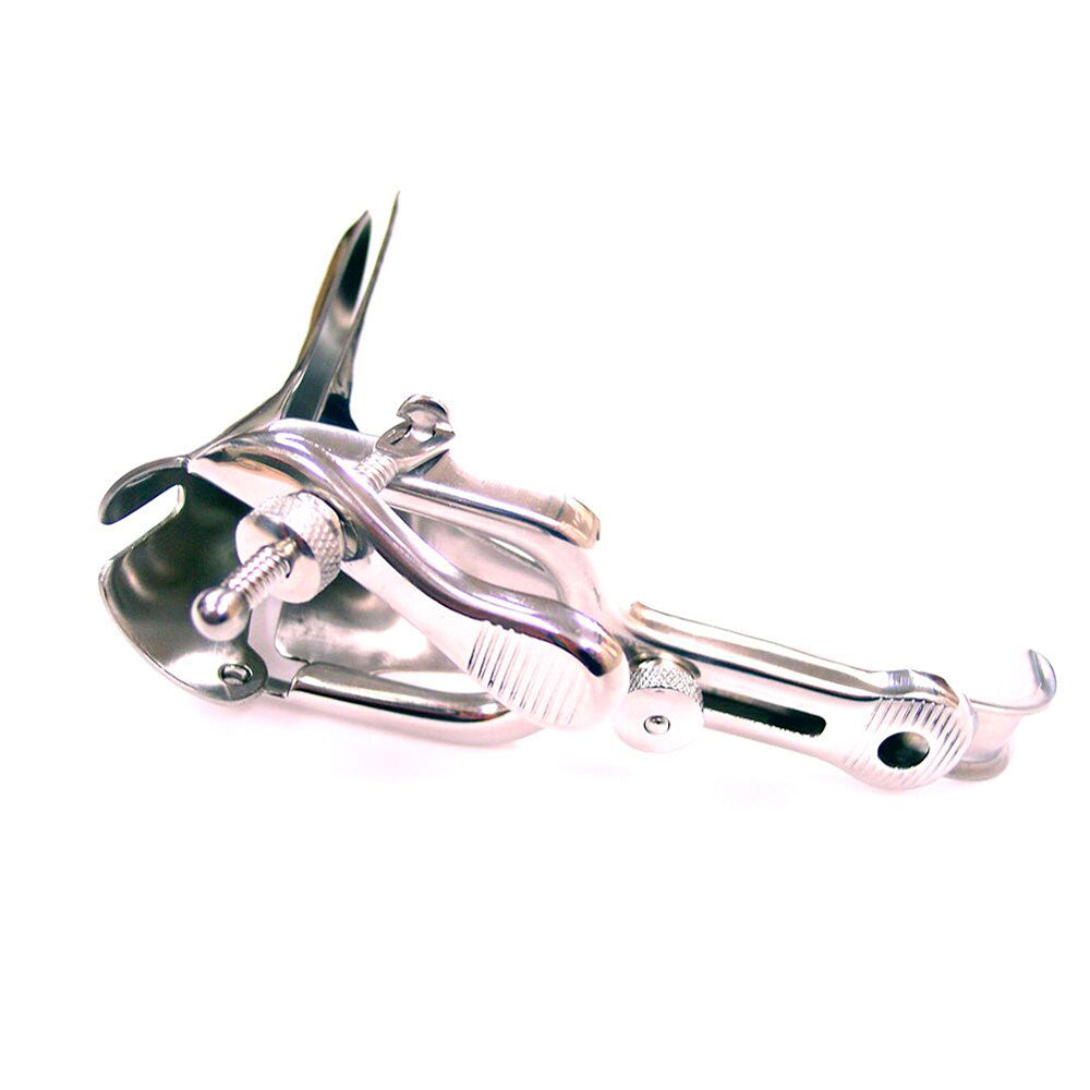 Rouge Stainless Steel Vaginal Speculum|Side View|"speculum detail-side view adult toys direct"|