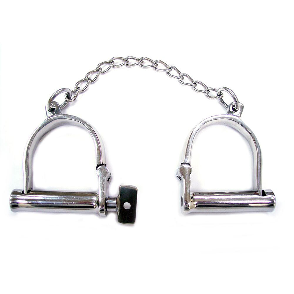 Rouge Stainless Steel Wrist Shackles|Front View|"steel wrist restraint system-front view adult toys direct"|
