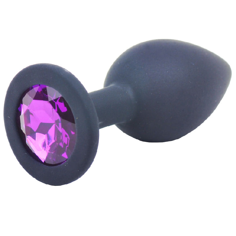 Small Black Jewelled Silicone Butt Plug|Front View|"black silicone jeweled anal plug-front view"|