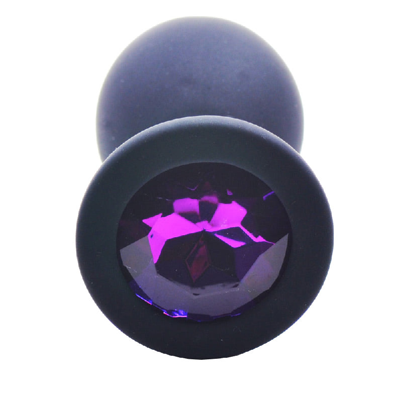 Small Black Jewelled Silicone Butt Plug|Detail View|"silicone plug features-detail view"|