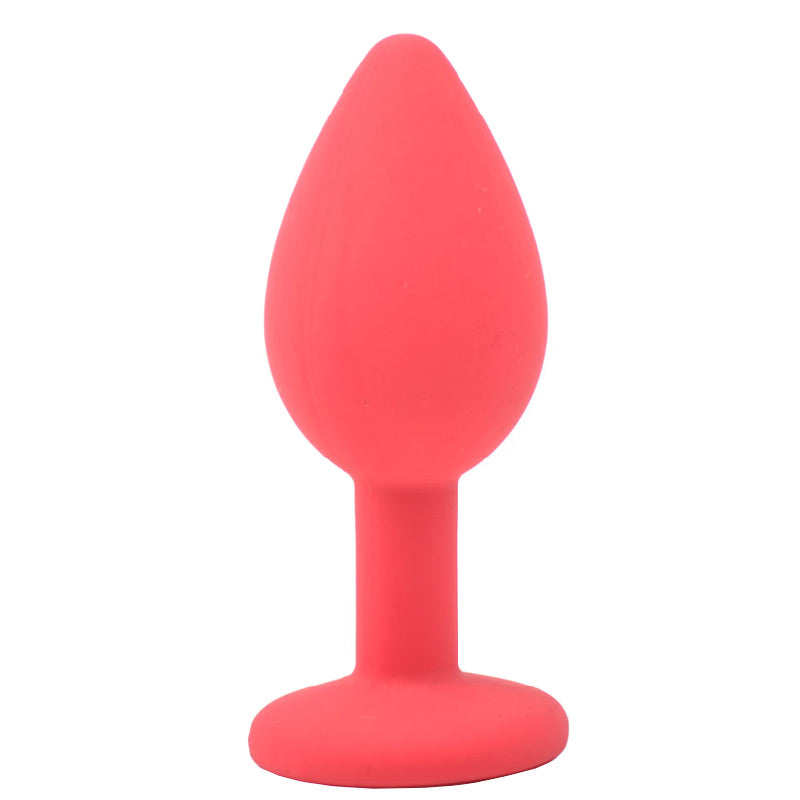 Small Red Jewelled Silicone Butt Plug|Side View|"red jeweled anal plug design-side view"|