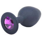 Medium Black Jewelled Silicone Butt Plug|Front View|"medium black jeweled plug-front view"|
