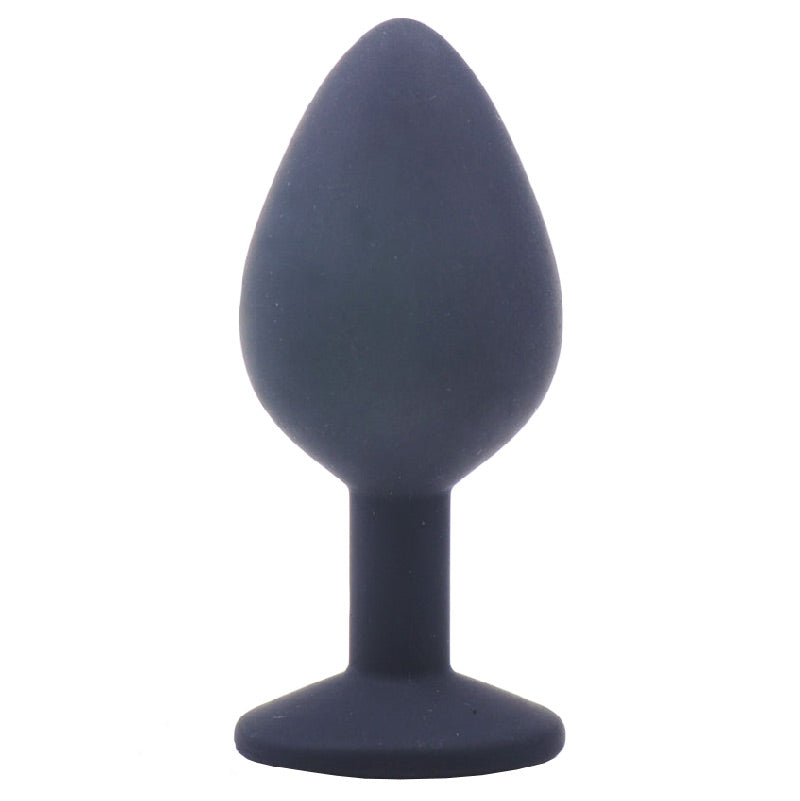 Medium Black Jewelled Silicone Butt Plug|Side View|"medium jeweled design-side view"|