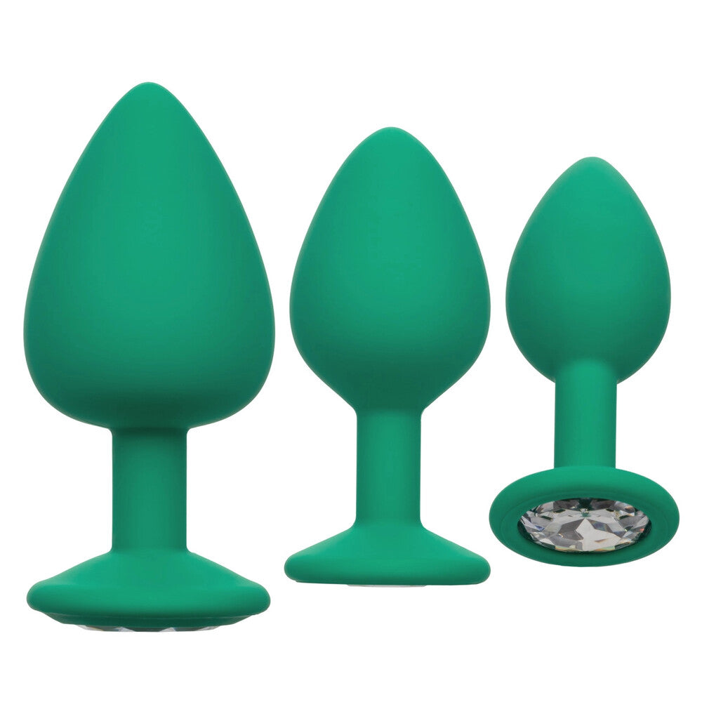 Cheeky-Gems-Butt-Plugs-3-Piece-Set-Green|Front View|"gem set-front view"