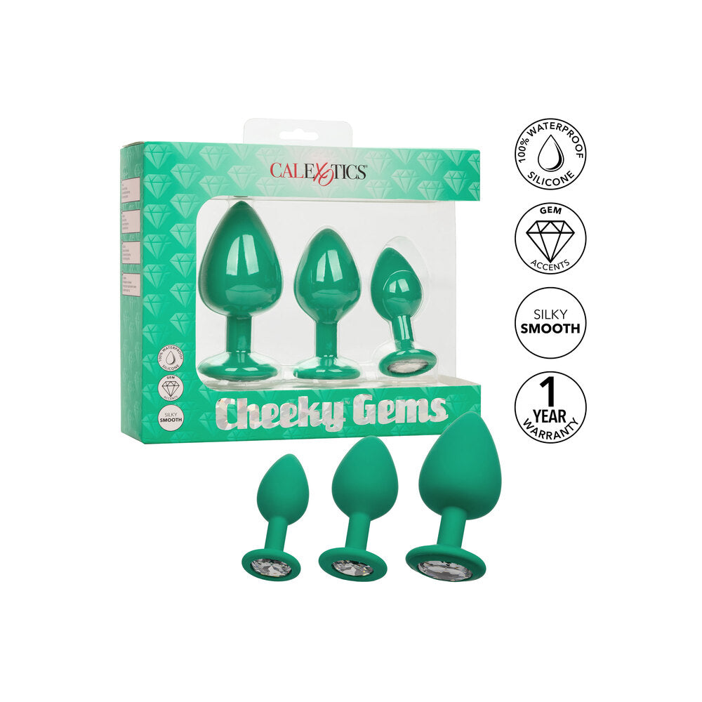 Cheeky-Gems-Butt-Plugs-3-Piece-Set-Green|Set View|"complete kit-set view"