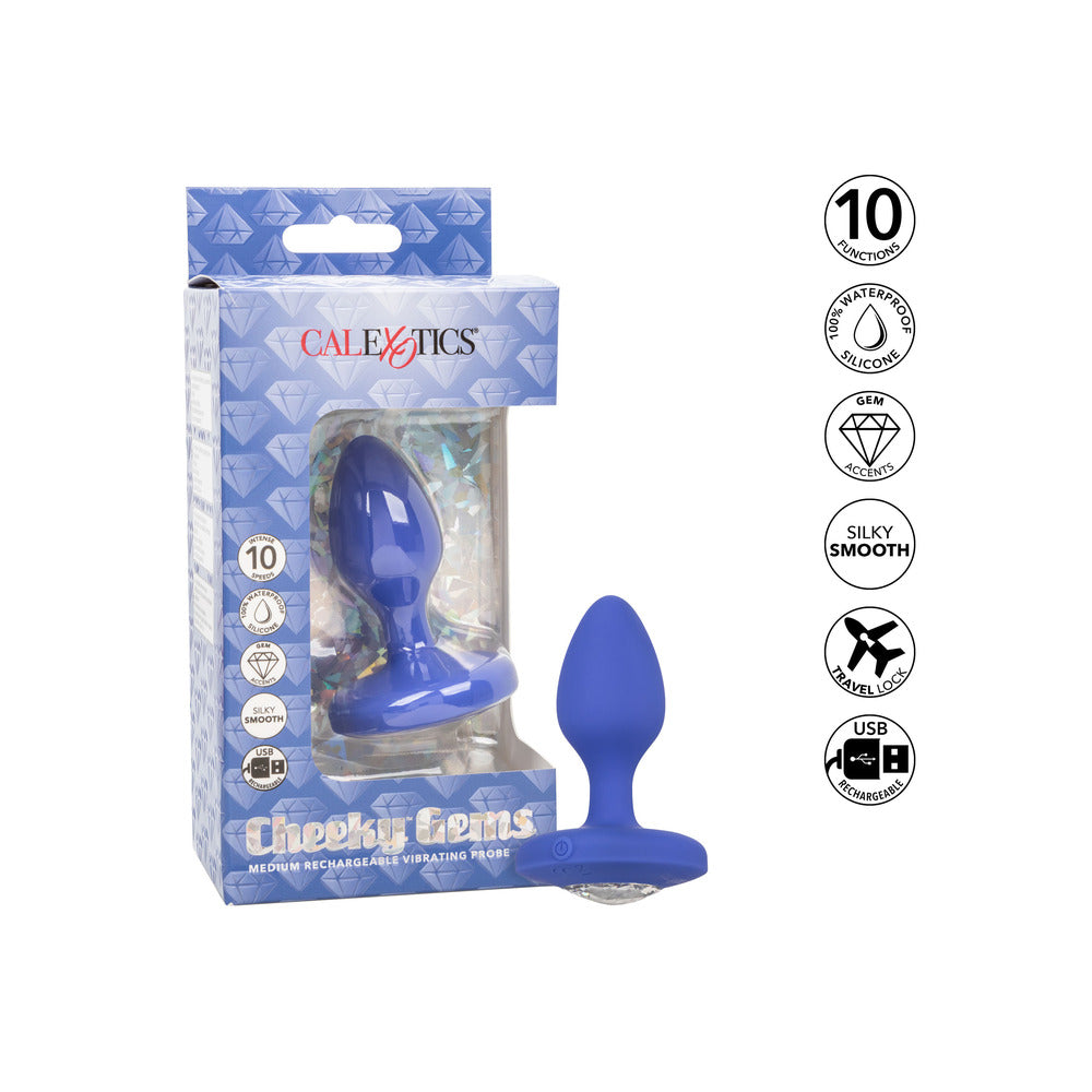 Cheeky Gems Medium Rechargeable Vibrating Butt Plug|Set View|"complete vibrating plug kit-set view"|