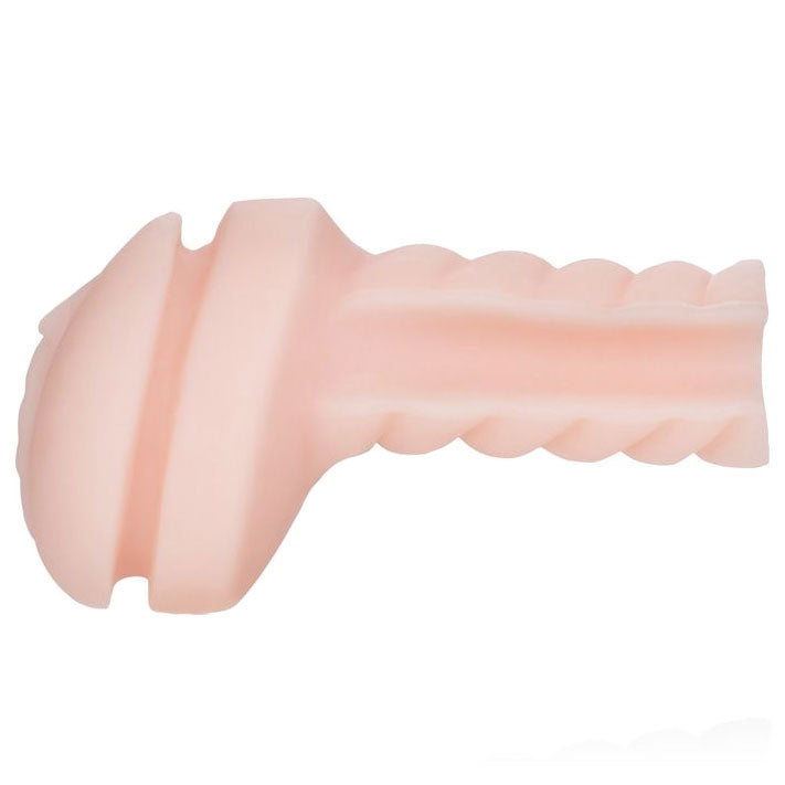 Apollo Alpha Stroker 2 Rechargeable Blue Masturbator|Side View|"stroker detail - side view"
