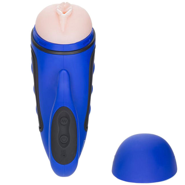 Apollo Alpha Stroker 2 Rechargeable Blue Masturbator|Detail View|"surface detail - detail view"