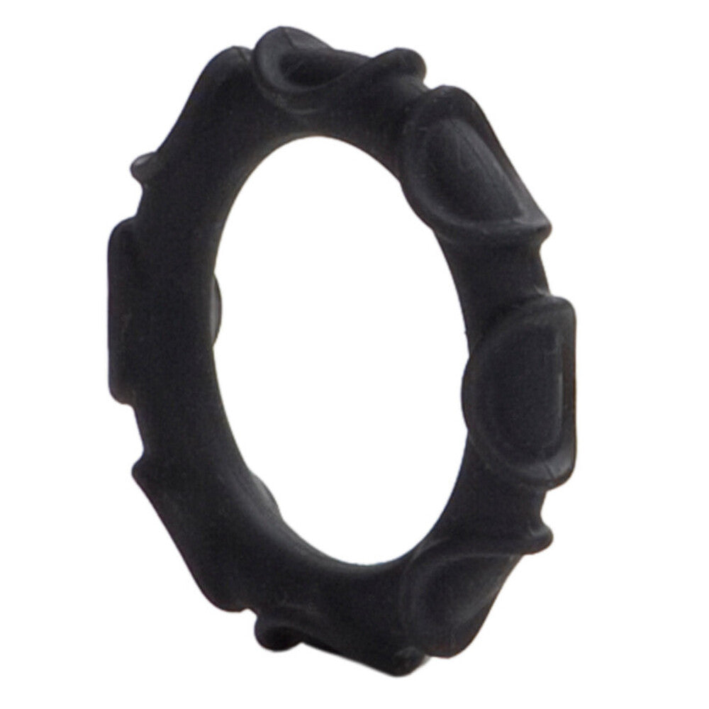 Atlas Silicone Cock Ring Black|Side View|"silicone detail - side view"