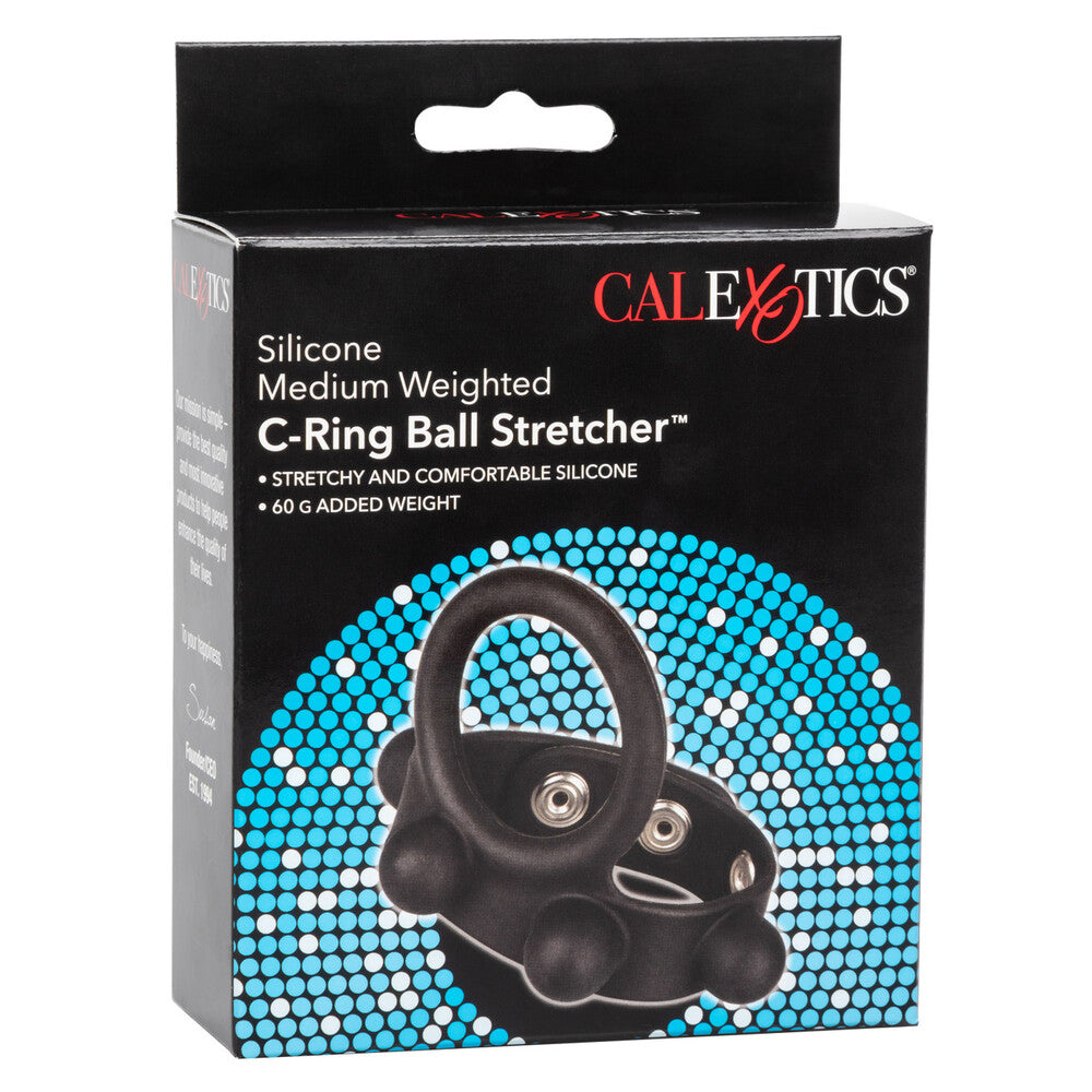Medium Weighted Penis Ring and Ball Stretcher|Detail View|"stretcher features-detail view"|