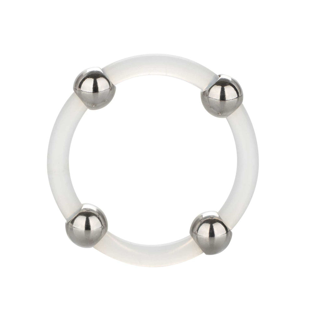 Steel Beaded Silicone Ring Large|Front View|"beaded design - front view"