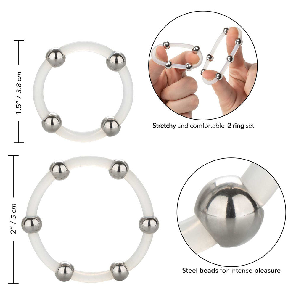 Steel Beaded Silicone Ring Set|Side View|"steel detail - side view"