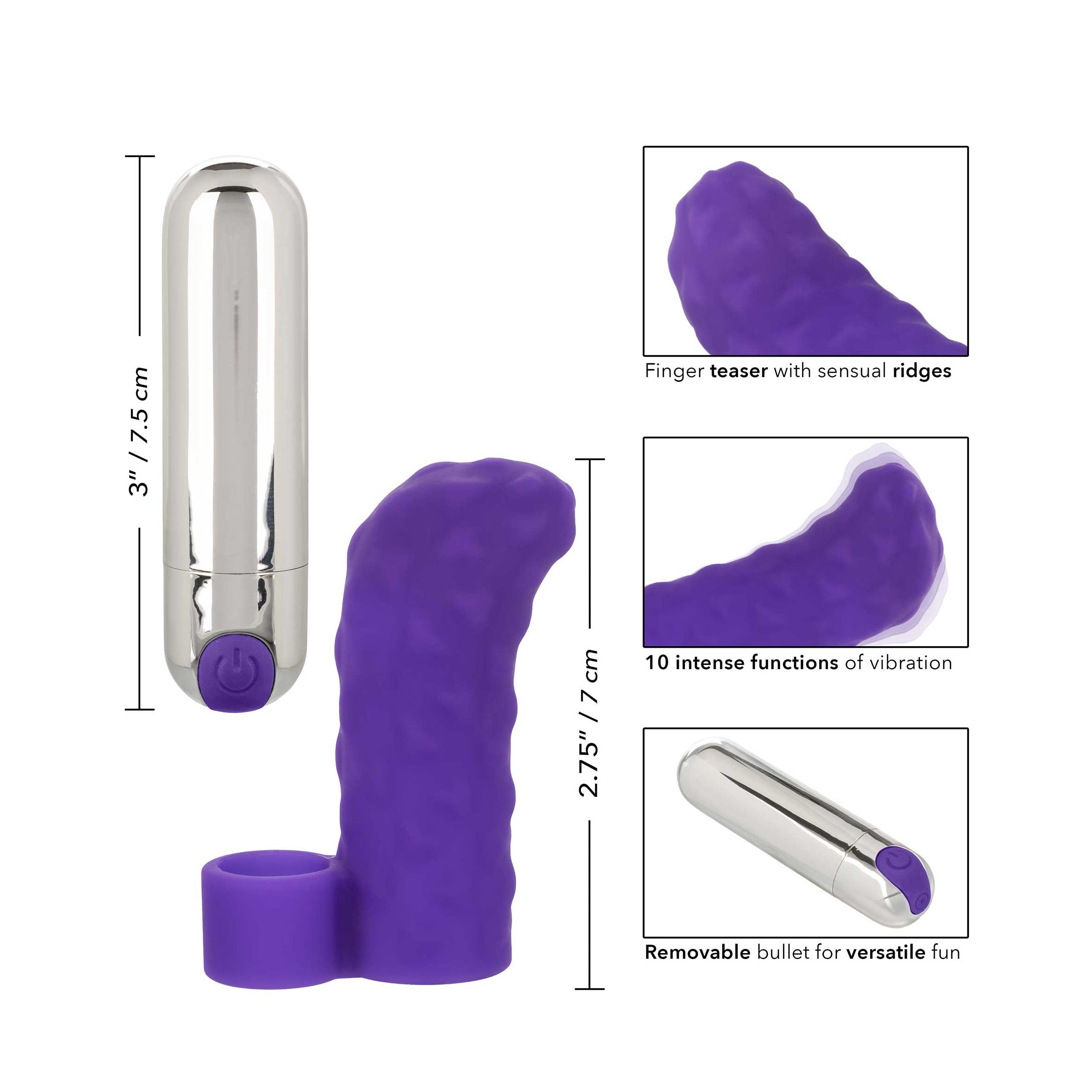 Intimate Play Purple Rechargeable Finger Teaser | Package | "complete teaser kit - package view"
