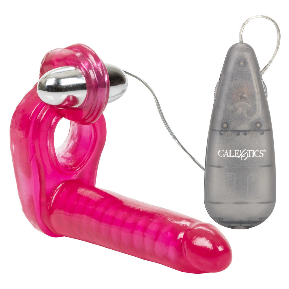 Ultimate Triple Stimulator Vibrating Cock Ring With Dong|Front View|"triple design - front view"