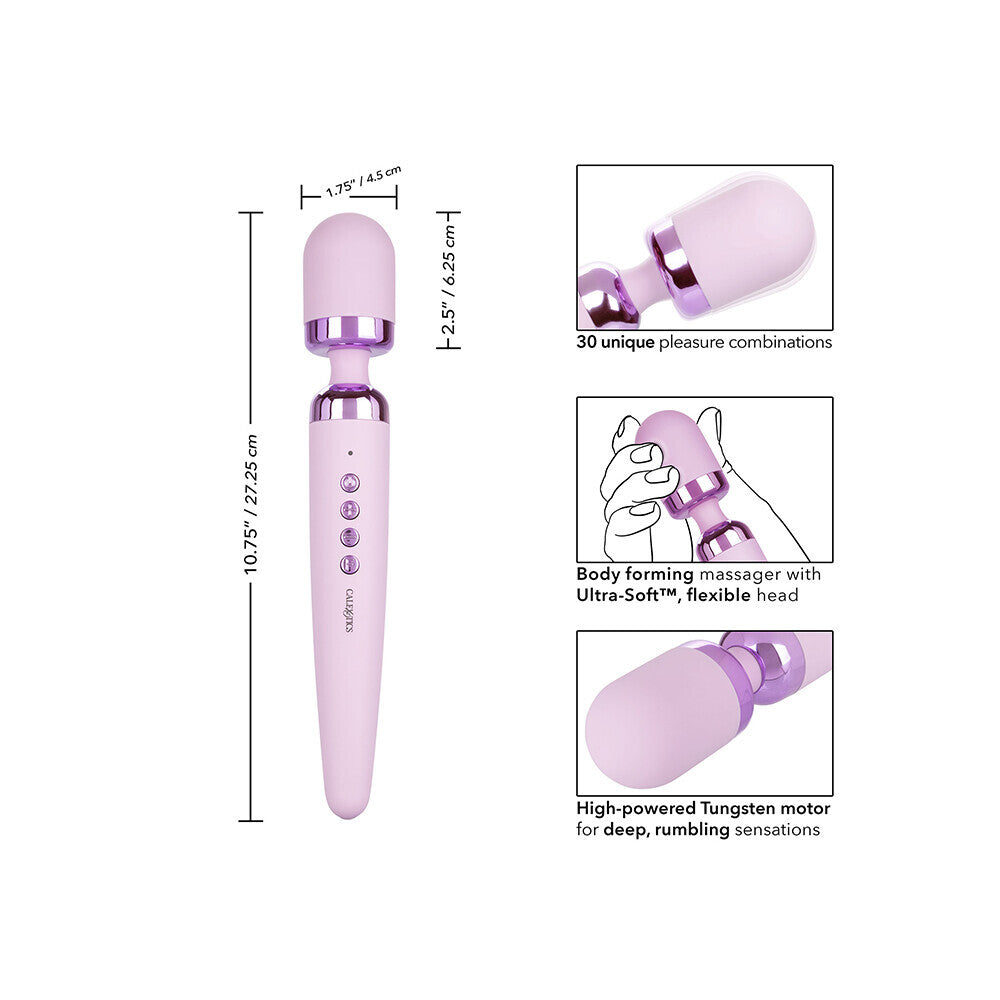 Opulence High Powered Rechargeable Wand Massager | Angle | "flexible silicone head design - angle view"