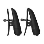 Nipplettes Vibrating Black Nipple Clamps|Front|"black vibrating nipple clamps - front view"
