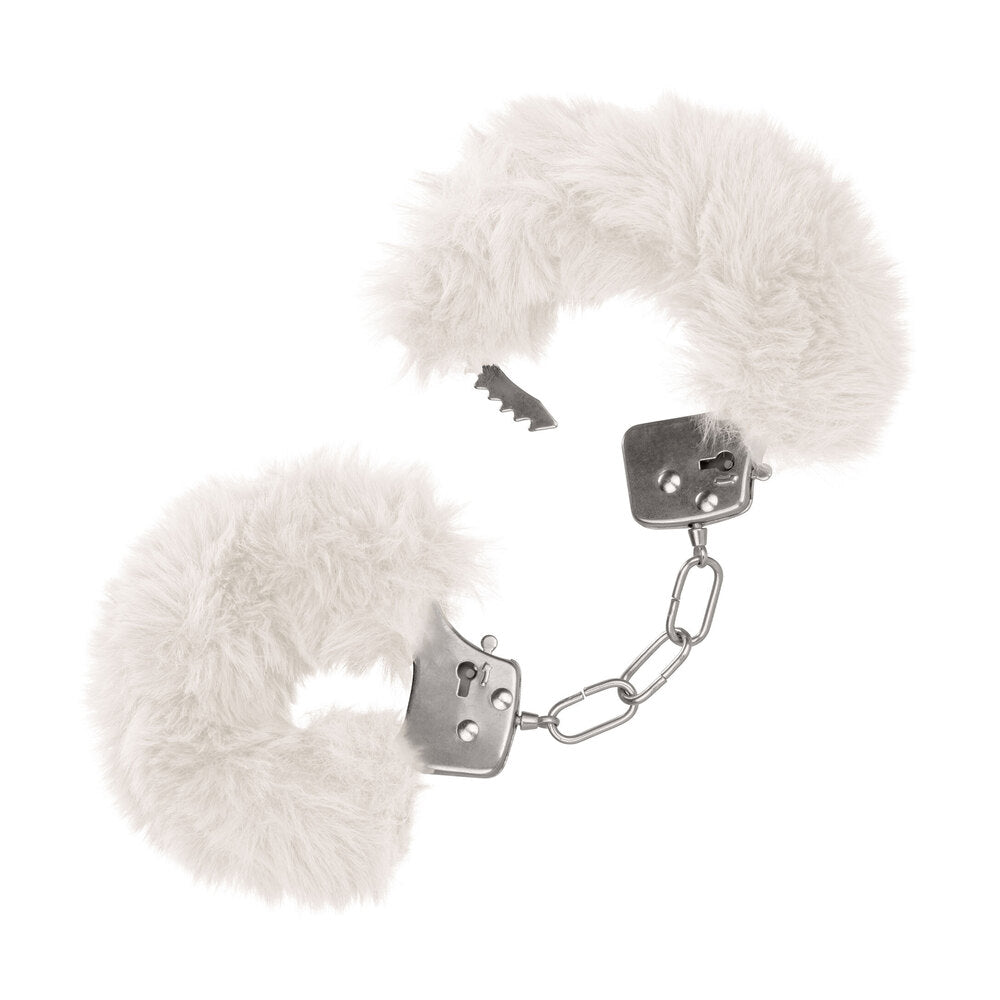 Ultra Fluffy Furry Cuffs White|Side View|"cuff details-side view"|