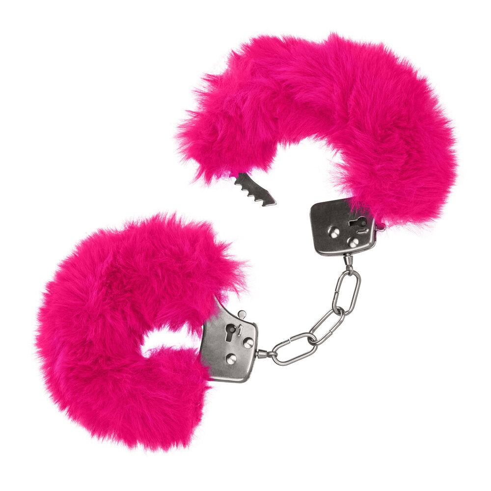 Ultra Fluffy Furry Cuffs Pink|Side View|"cuff details-side view"|