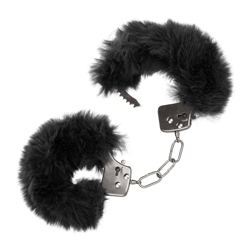 Ultra Fluffy Furry Cuffs Black|Side View|"cuff details-side view"|